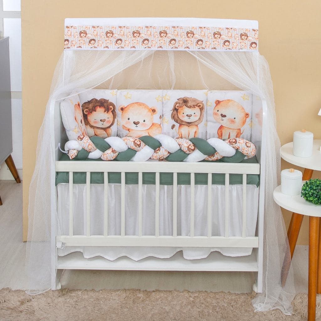 Kit Mini Berço com 12 peças + Saia de Berço Bebê Menino Leaozinho