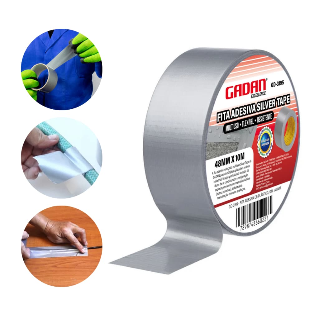 Silver Tape Fita Adesiva 48mm x 10 Metros Resistente Multiuso Duck Tape Cinza