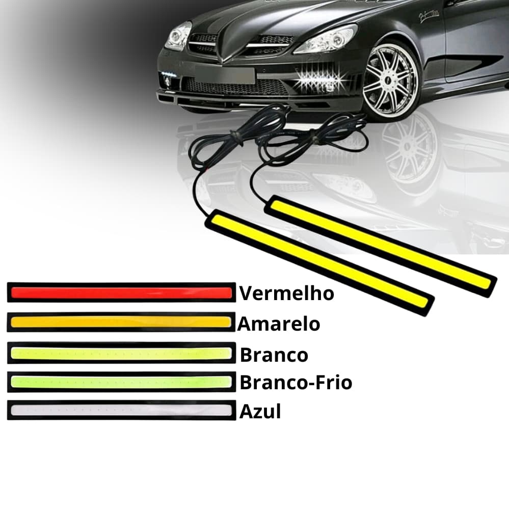 Par Barra Fita Led Drl Flexível Farol Auxiliar 17cm 12v  Automotivo super Automotiva Universal Neon Cob Diurna Cortesia