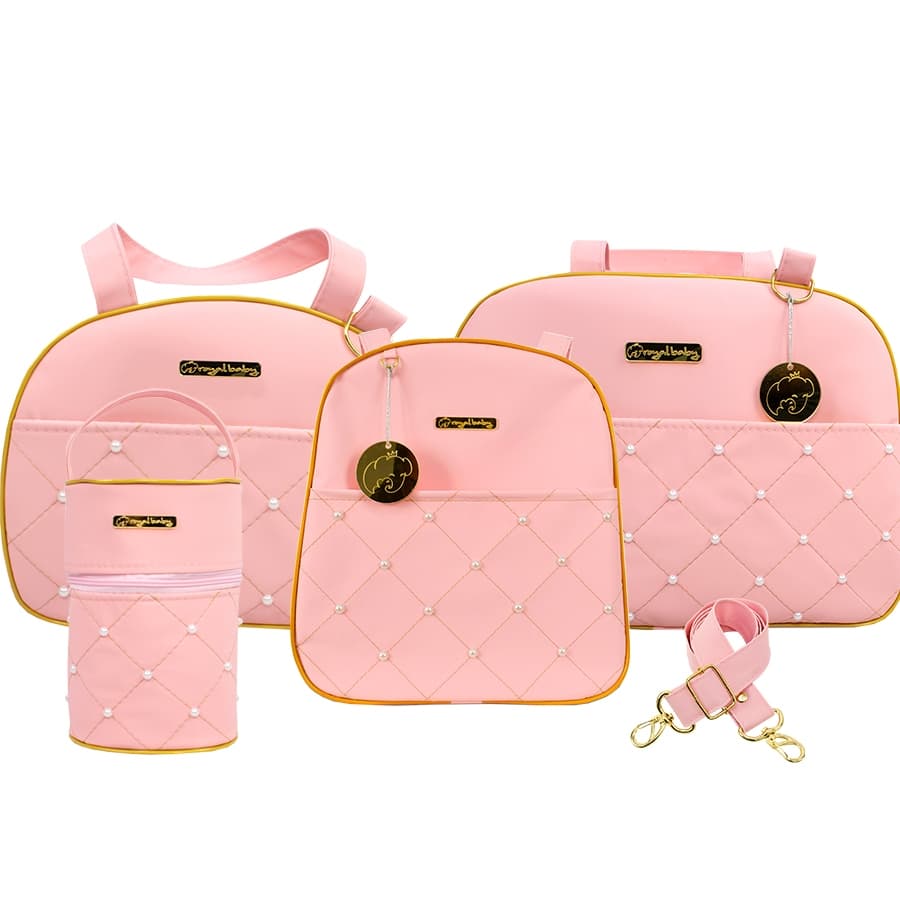 Kit Bolsa Saída Maternidade 4 Peças Praticidade para Mamãe Passeio com Porta Mamadeira e Mochilinha de Menina Menino