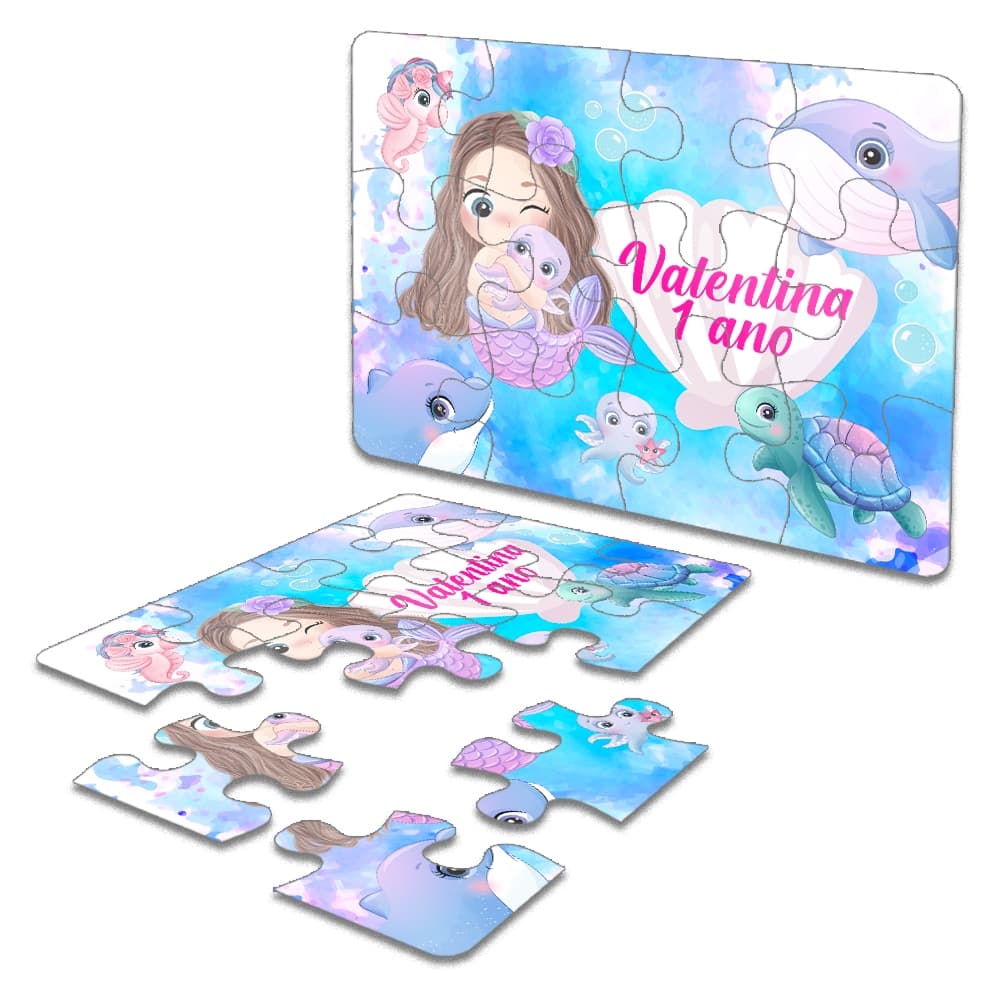 Kit Quebra-Cabeça Personalizado Tema Sereia Festa Lembrança Infantil Interativa Qualquer Tema