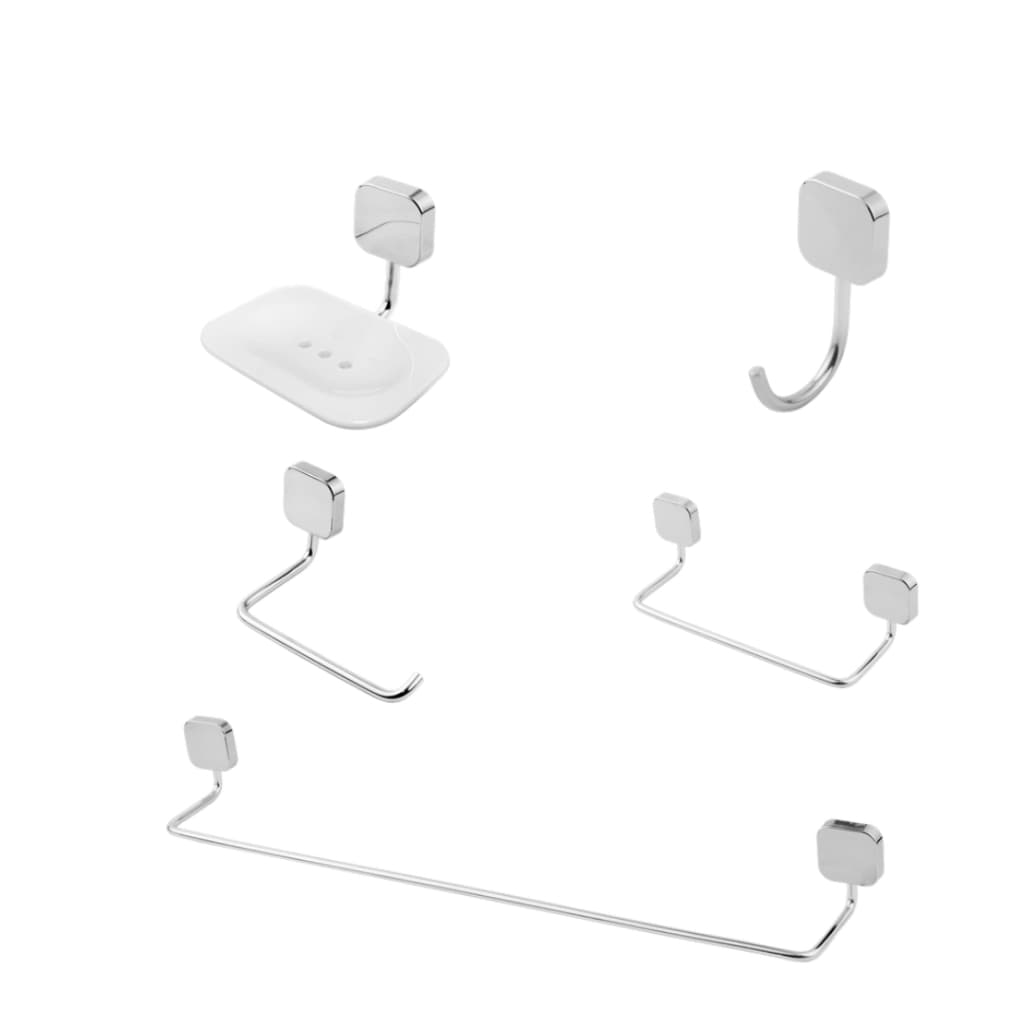 Kit de Acessórios para Banheiro 5 Peças - Quadri - Cromado