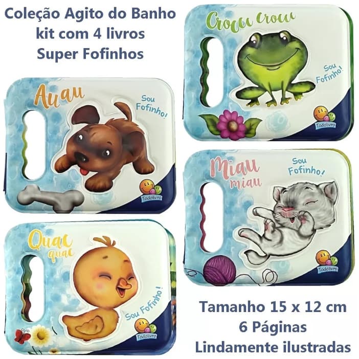 Livros Infantil de Banho - AGITO NO BANHO - Kit com 4 Livros  15x12cm - 6 páginas - Lindos e Macios!