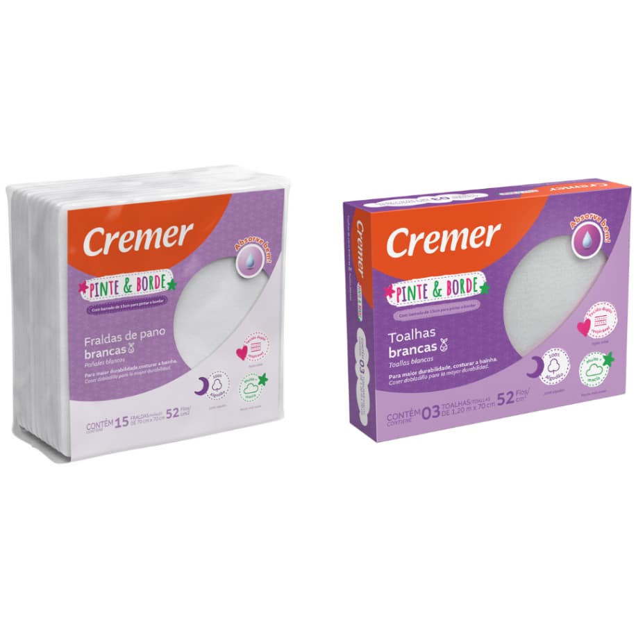 Kit Fralda Pinte e Borde 15 unidades + Toalha Pinte e Borde 3 unidades Cremer