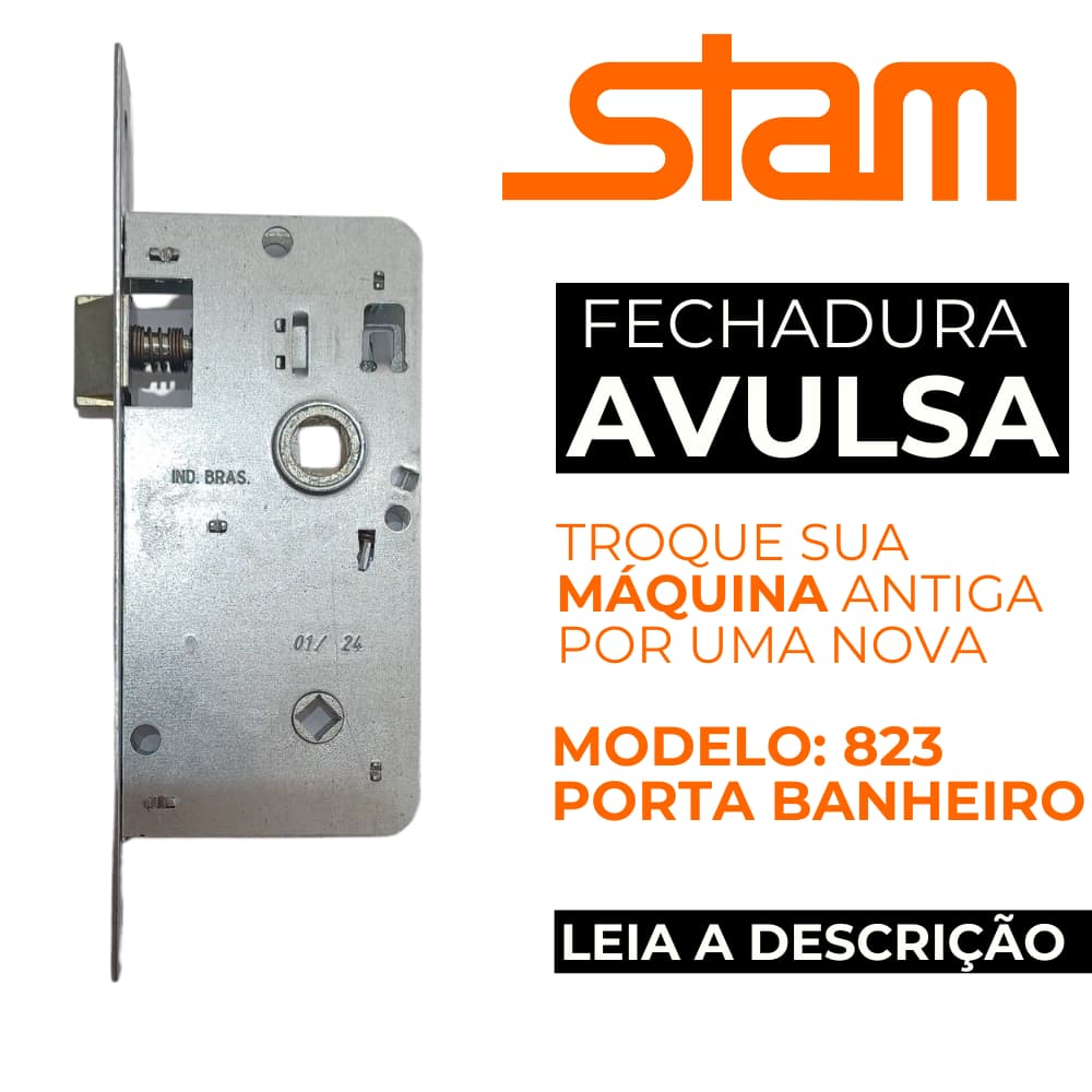 Fechadura de Banheiro Stam Porta De Madeira/Alumínio Máquina 823 Avulsa Broca 40mm Sem Cilindro