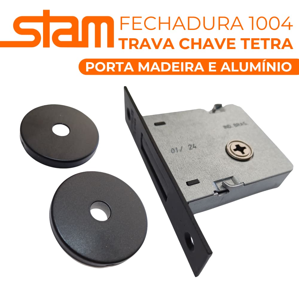 Fechadura Auxiliar 1004 Trava Tetra Stam Roseta Redonda Preto 4 Chaves Tetra - SEM MAÇANETA