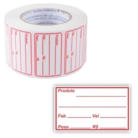 Rolo de Etiqueta 50x30mm F07 - Produto, Peso, Validade, Preço - 20m, 666 Etiquetas