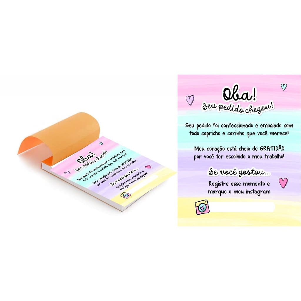 Kit 5 Blocos (500 Folhas) para Agradecimento /Oba seu pedido chegou!!! III