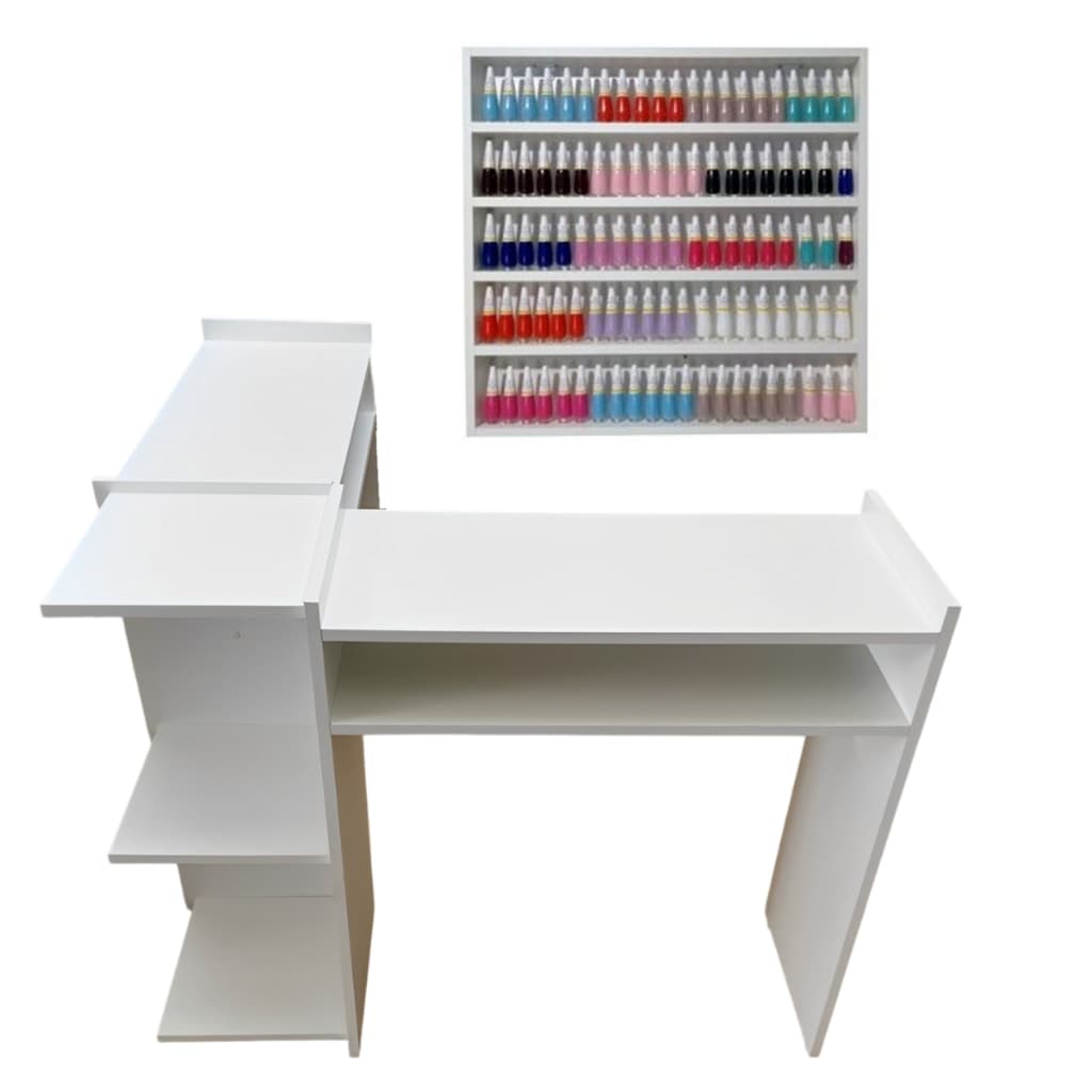 Mesa Mesinha Manicure em L mdf Nicho para 200 Esmaltes Prateleira de Esmaltes Salão de Beleza