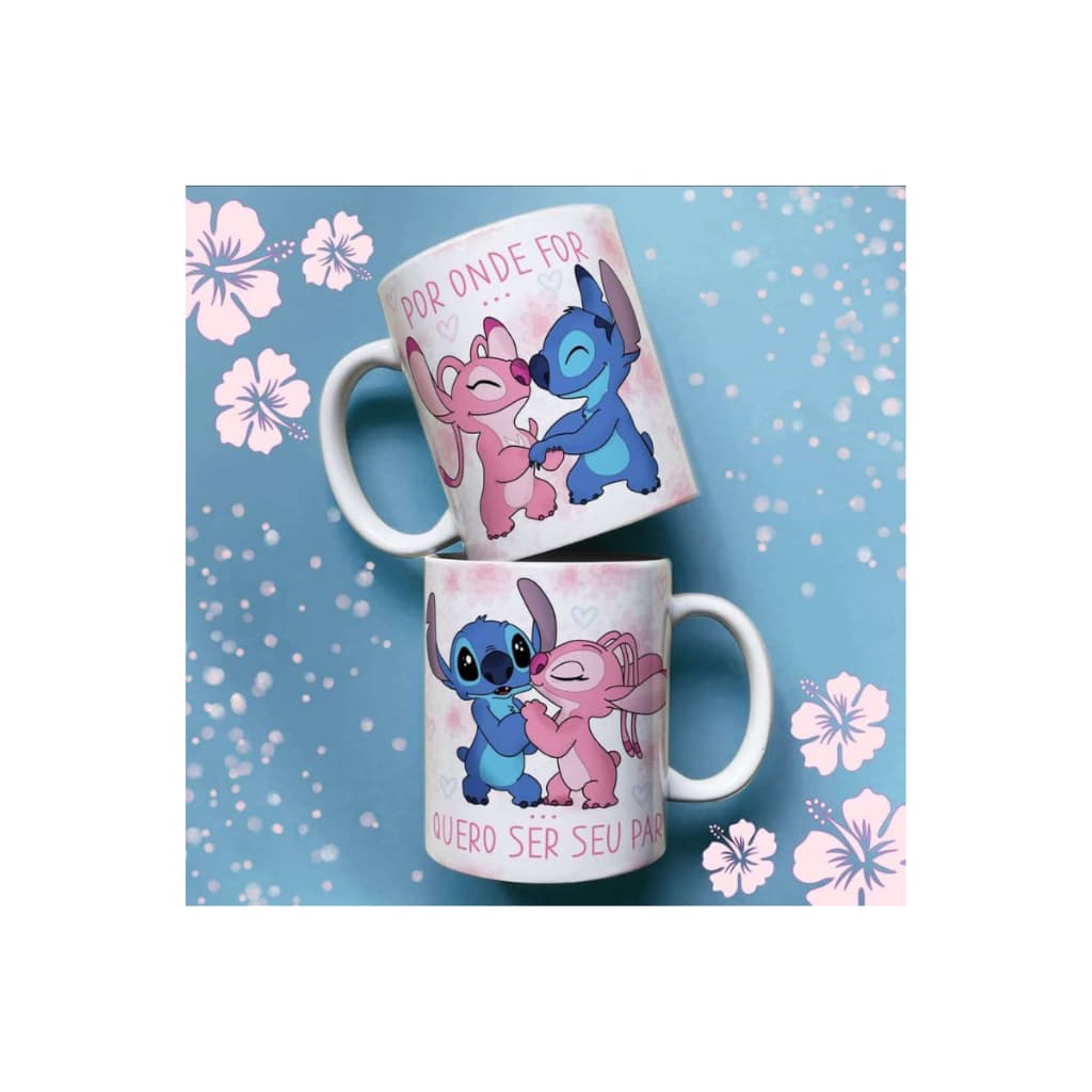 Xicara Romantica  Especial Stitch Fofa Presente Namorada Frase Bonita Por Onde For Quero Ser Seu Par