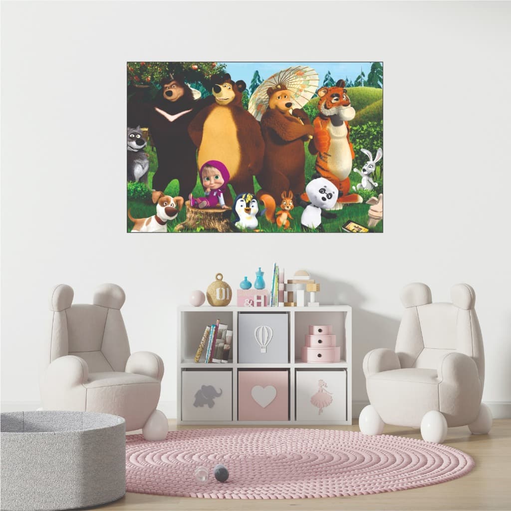 Kit Quadro decorativo masha e o urso decoração para quarto menino menina infantil festa aniversário