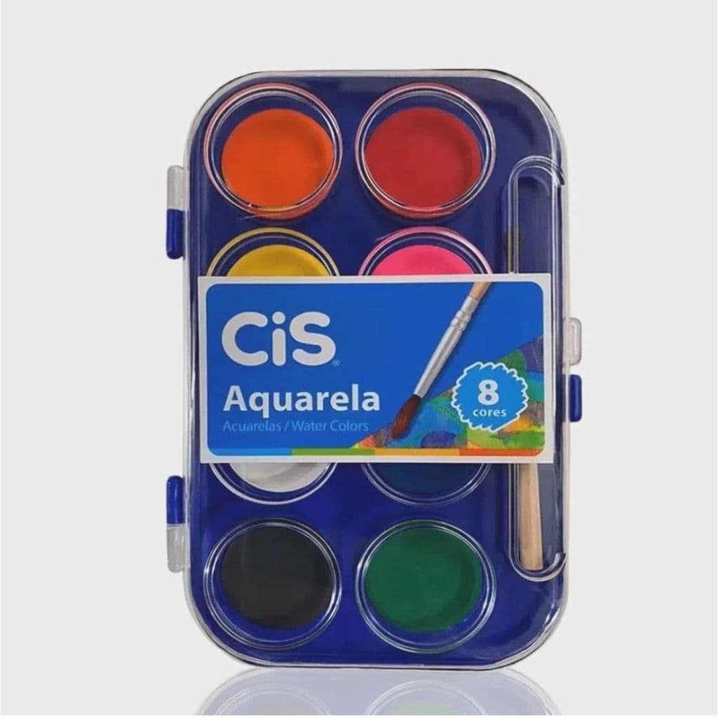 Aquarela Em Pastilha Cis 8 Cores + 1 pincel Atóxico Laváveis