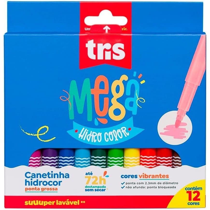 Caneta Hidrocor Tris Mega Hidro Color 12 Cores Vivas Canetinha Hidrográfica
