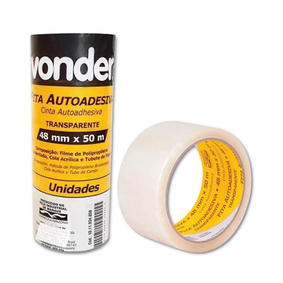 Kit 5 Rolos Fita Adesiva Durex Transparente 48x50 Vonder Liso