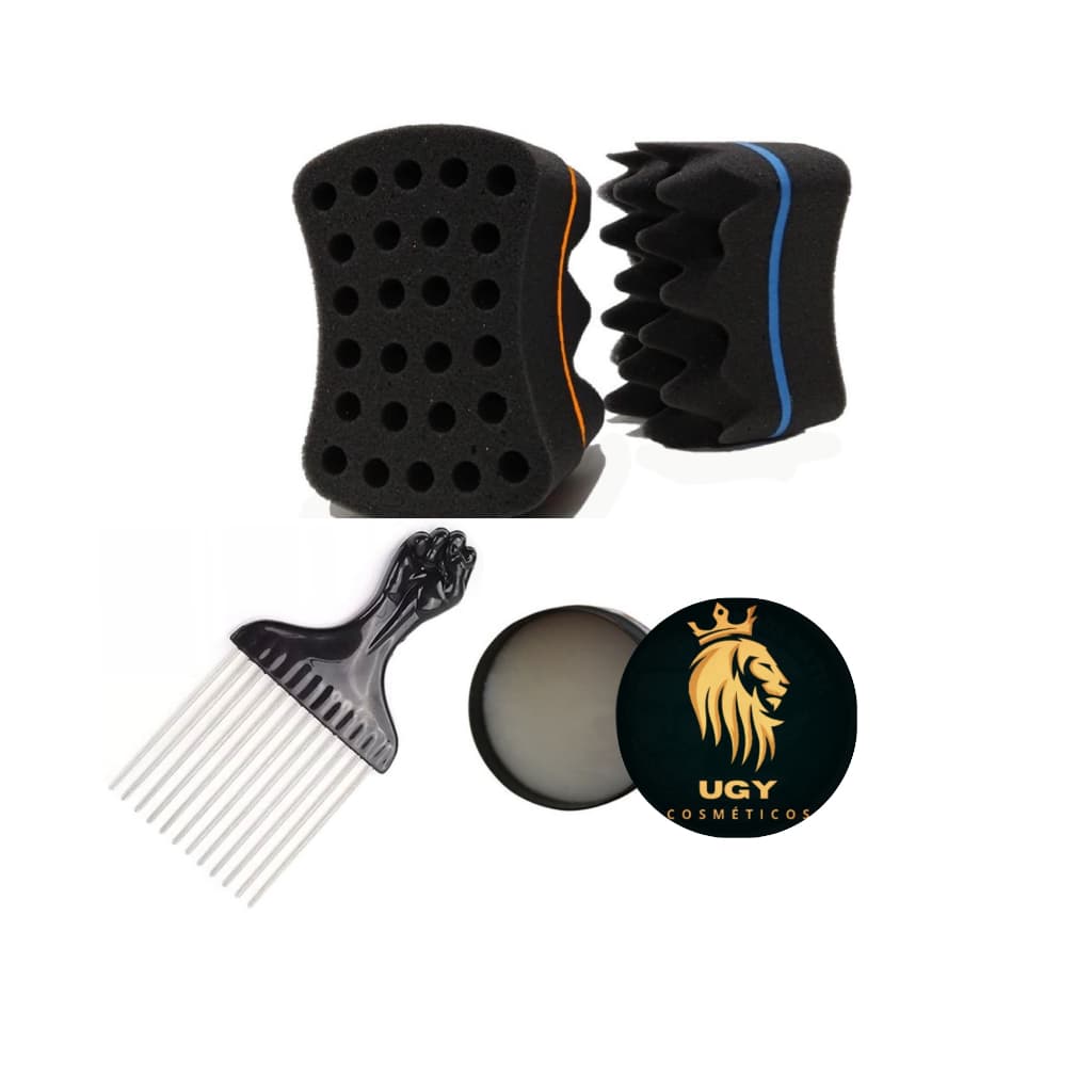 KIT Esponja Nudred Dupla Turbo Ø12mm (P) +  1 Pente Afro + 1 Cera Fixadora