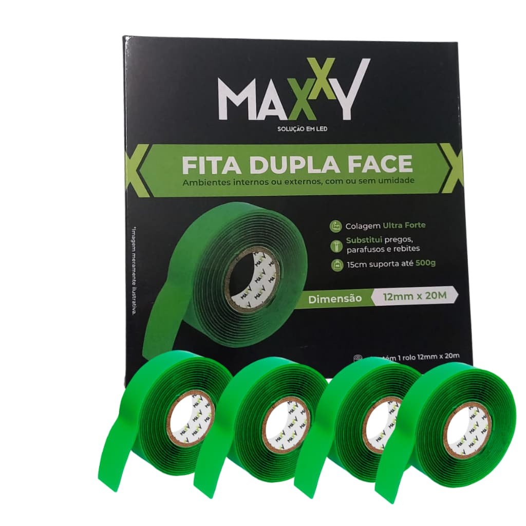 KIT 5 Fita dupla face acrílica 12mm x 20m Maxxy