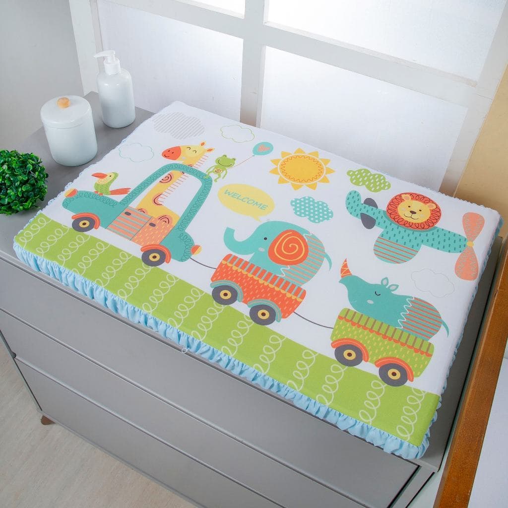 Trocador de Comoda para Bebê Menino 5cm Carrinhos do Safari