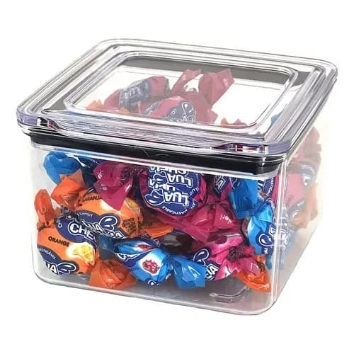 Kit 2 Potes 480 ml Herméticos Acrílico Empilháveis Quadrado Resistente Cozinha Organizador Armário Porta Mantimentos com vedação borracha