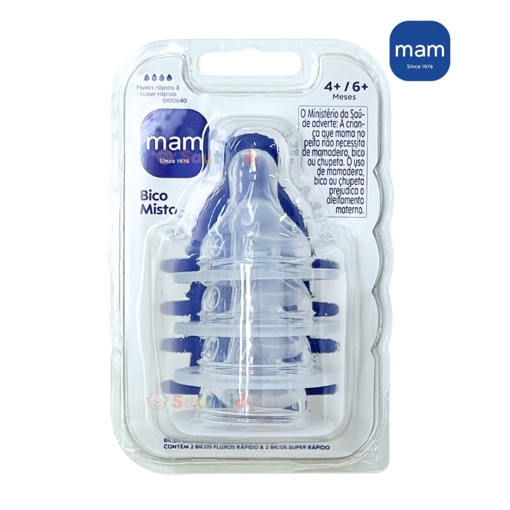 Kit 4 Bicos Mam Misto Bico 3 Fluxo Rápido Bico X Fluxo Super Rápido 6+ meses Silicone Para Mamadeira
