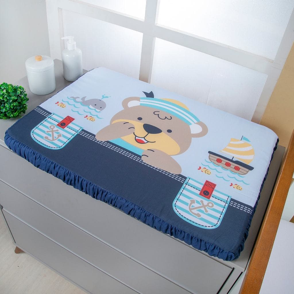Trocador de Comoda Impermeável para Bebê Menino Urso Navegador