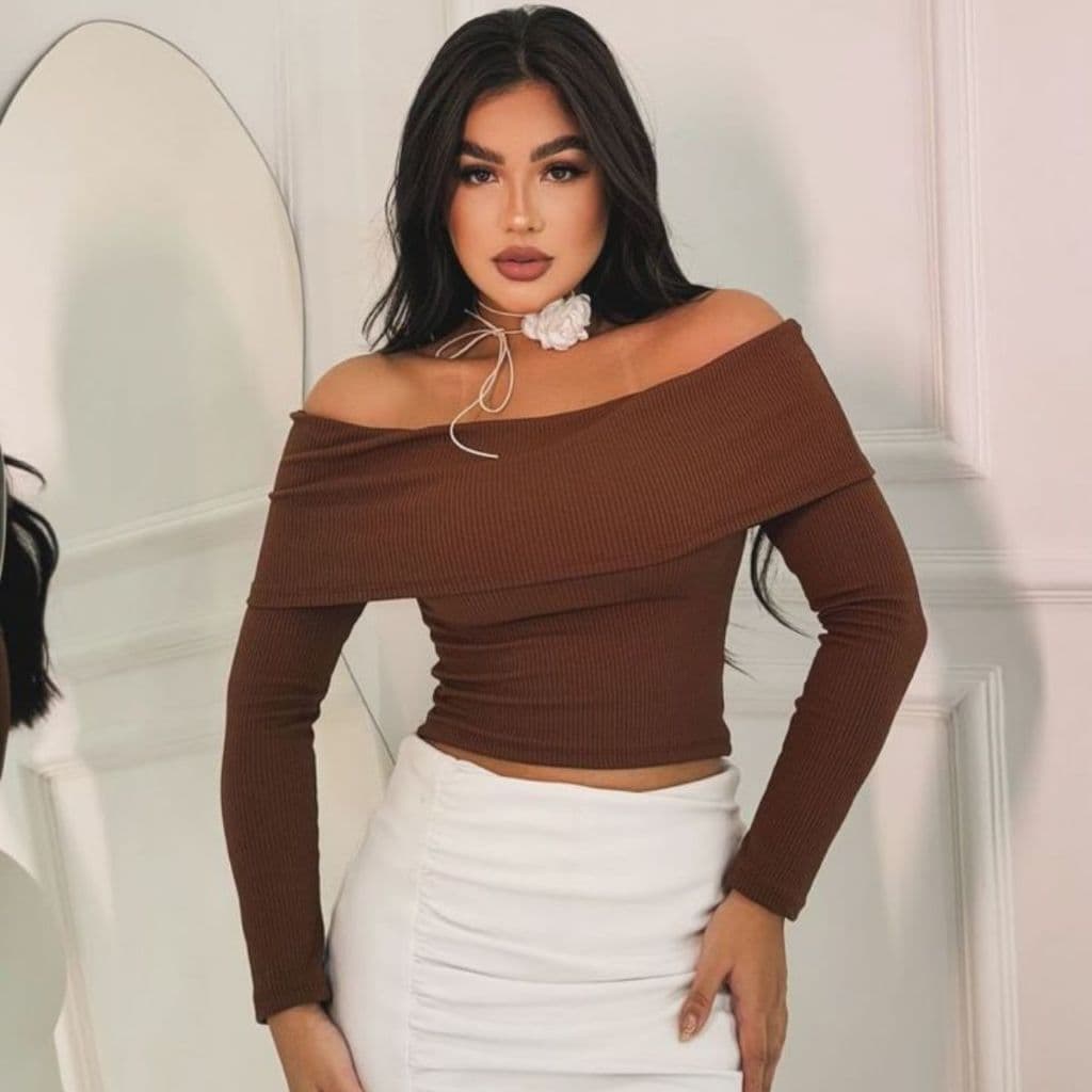 Blusa Manga Longa Feminino Tomara Que Caia Ribana Canelado Moda Casual Moderno