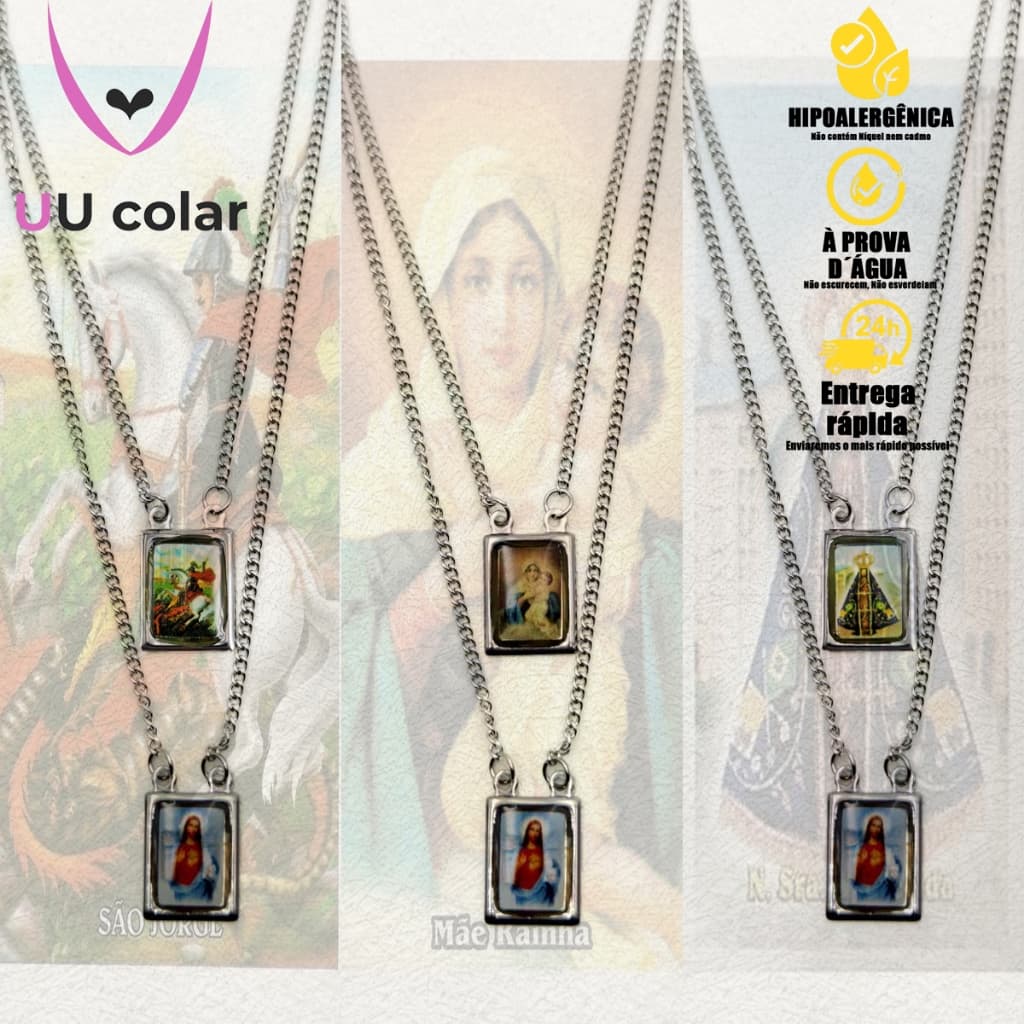 Escapulário de Prata Pura Colorido com Jesus e Nossa Senhora do Carmo - Unissex, Fé e Estilo