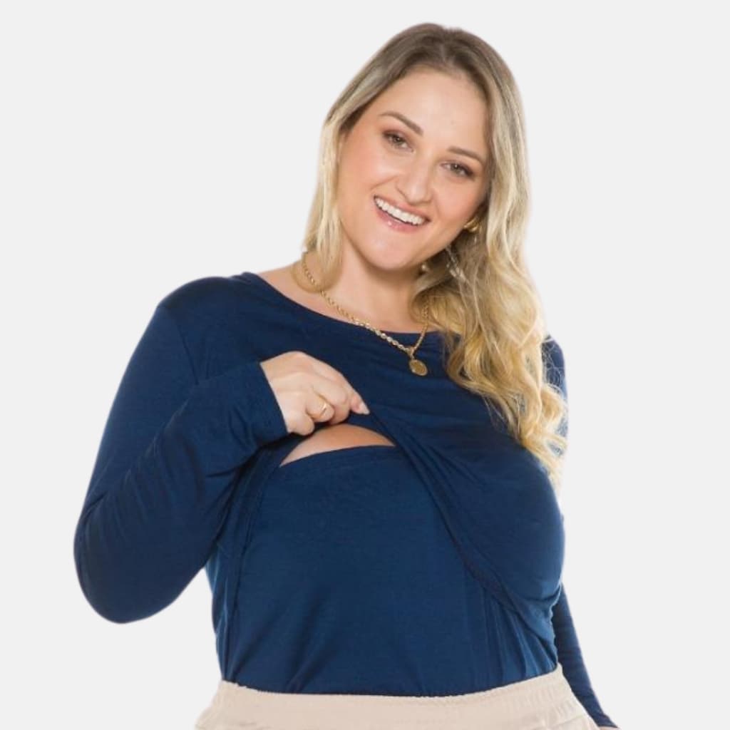 Blusa Amamentação Manga Longa Com Gola Redonda De Viscolycra Inverno 1182-A