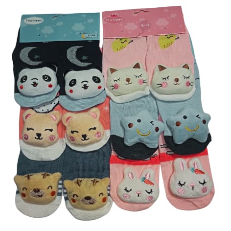 Kit 3 Pares de Meia infantil Pantufinha 3D com chocalho Para Bebês