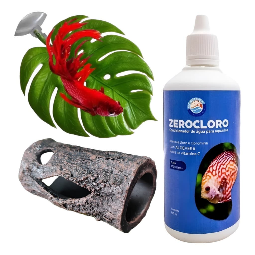 Folha Descanso Betta Cama Condicionador Agua Anticloro Zero Cloro 20ml Anti Tronco Toca Decorativo