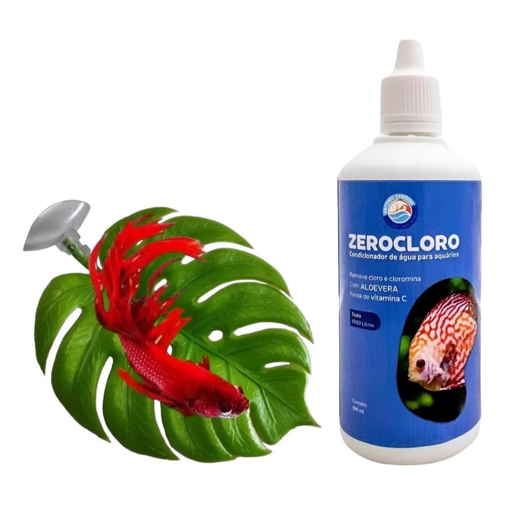 Condicionador Agua Zerocloro 20ml Anticloro Aquário Beteira Folha Cama Descanso Para Peixe Betta Kit