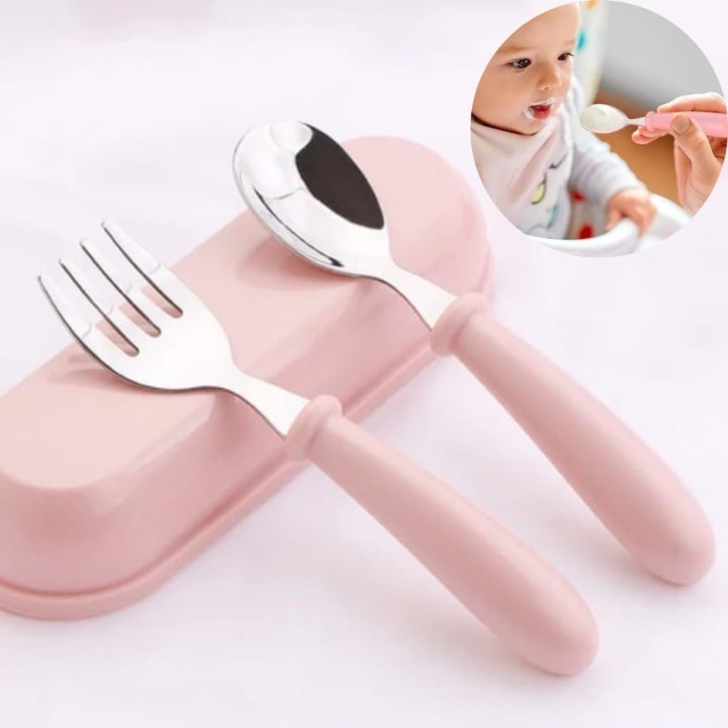 Kit talheres Infantil PAPINHA Aço Inox COLHER GARFO COM ESTOJO COM TAMPA Bebe MAIS SAUDÁVEL
