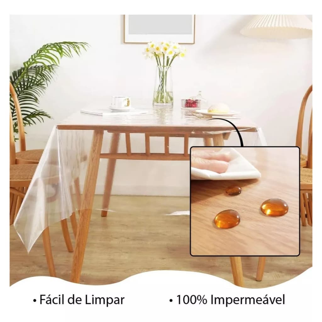 Plástico Transparente Grosso Para Mesa - 4, 6, 8 Lugares Cadeiras - Cristal Impermeável - 0,20 mm