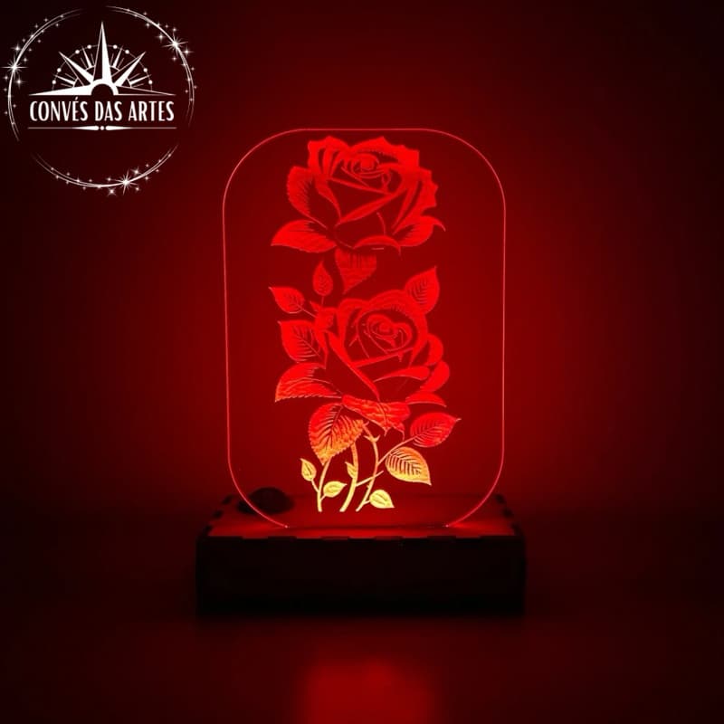 Luminária Personalizada Rosas/Acrílico/Led/Abajur de mesa/Love/Amor/Namorados/Encanto/Decoração