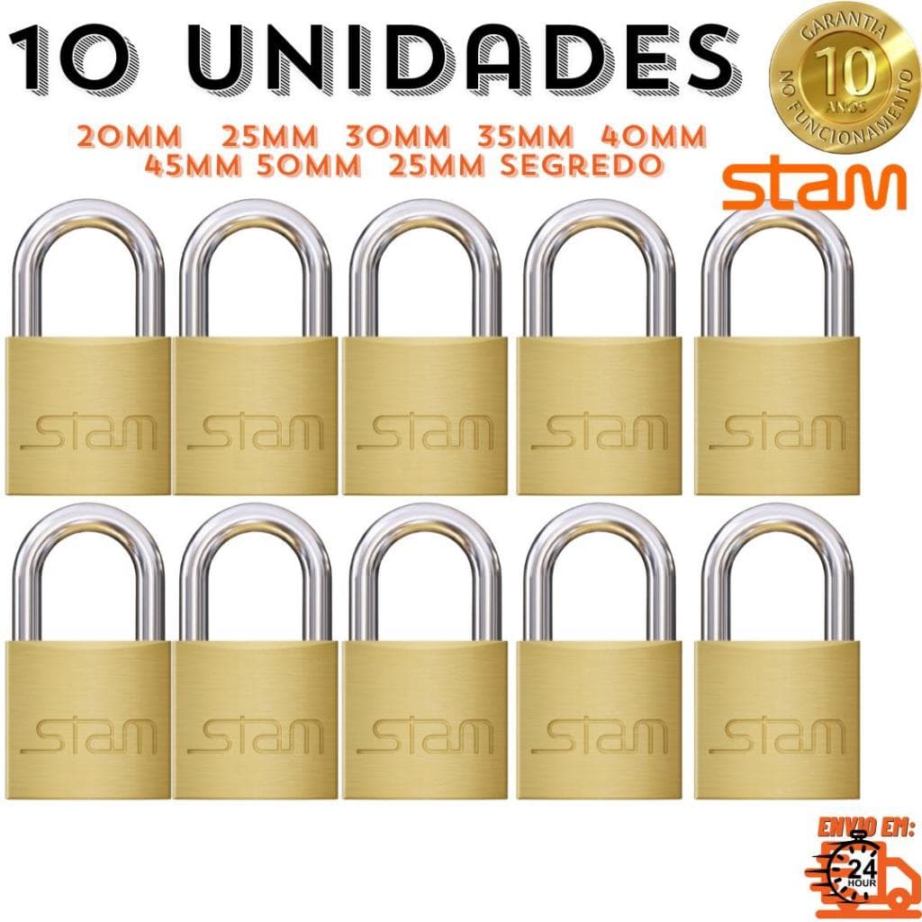 10 Cadeado Stam Original Zamac Latonado 20 25 30 35 40 45 e 50mm