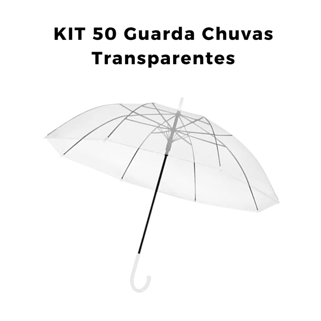 KIT 50 Guarda Chuvas Transparente | Sombrinha Bengala Automático - Guarda Chuva Para Eventos I Fotos