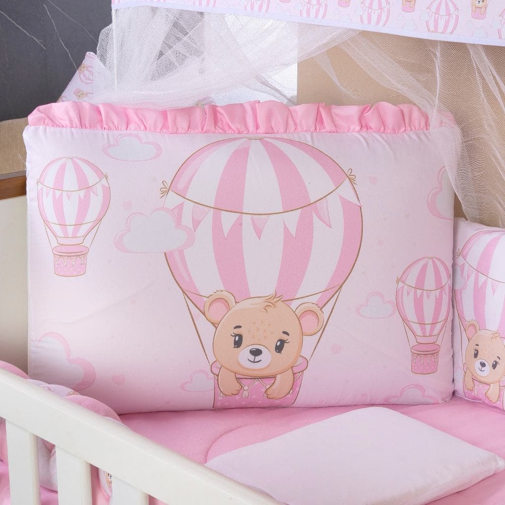 Kit Berço Americano 13 pcs para Bebê Menina Ursa Baloeira