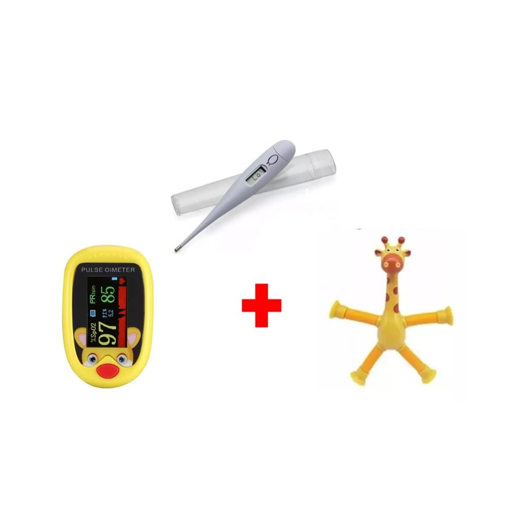 Kit Oxímetro infantil + Termômetro digital clinico + girafa telescópica sensorial
