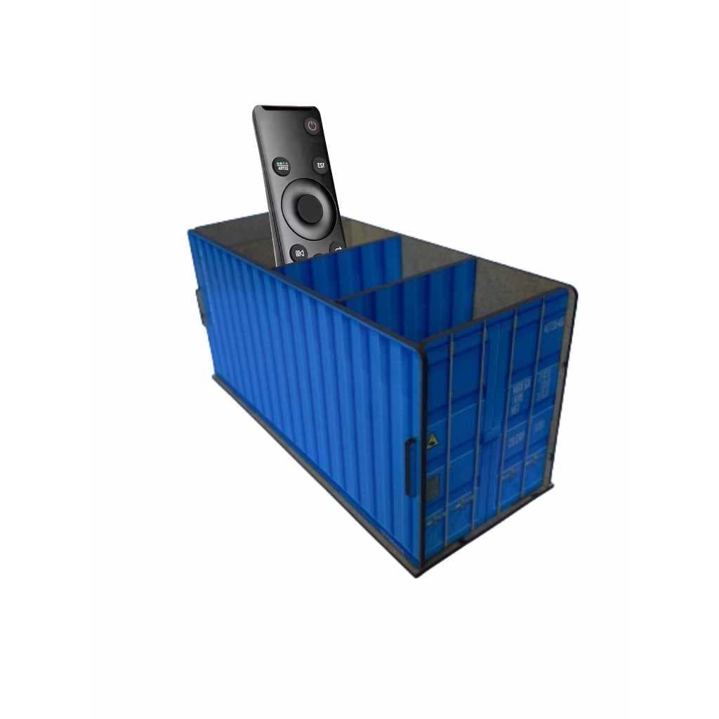 Porta Controle Container E organizador de Objetos Container azul e vermelho