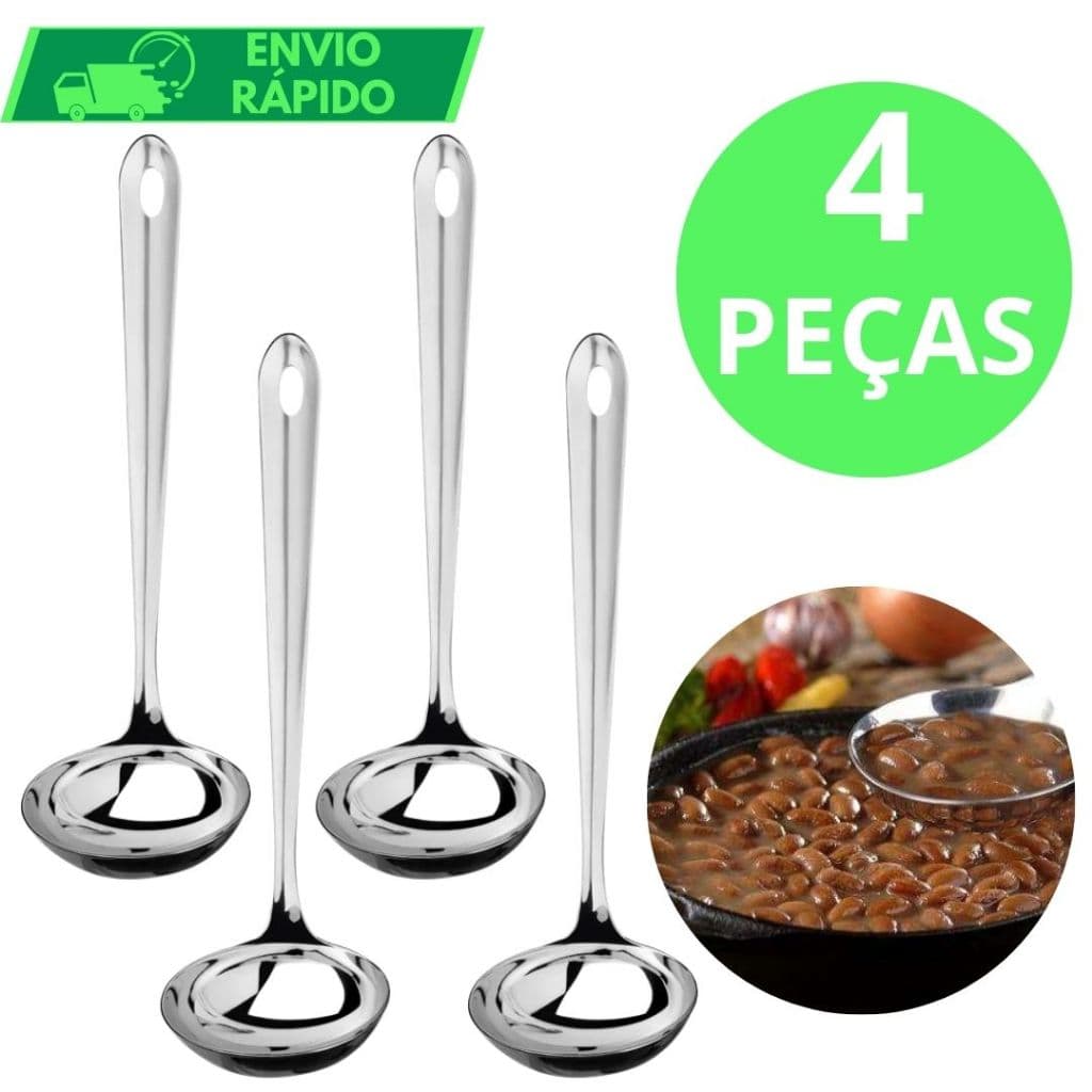 KIT 4 Concha de Feijão 100% Aço Inox GRANDE Ultra Resistente para Servir Molho Feijão Sopa Caldo Casa Restaurante Buffet