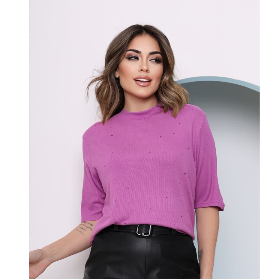 L.L.MODAS FEMININA    blusa feminina gola alta com manga curta