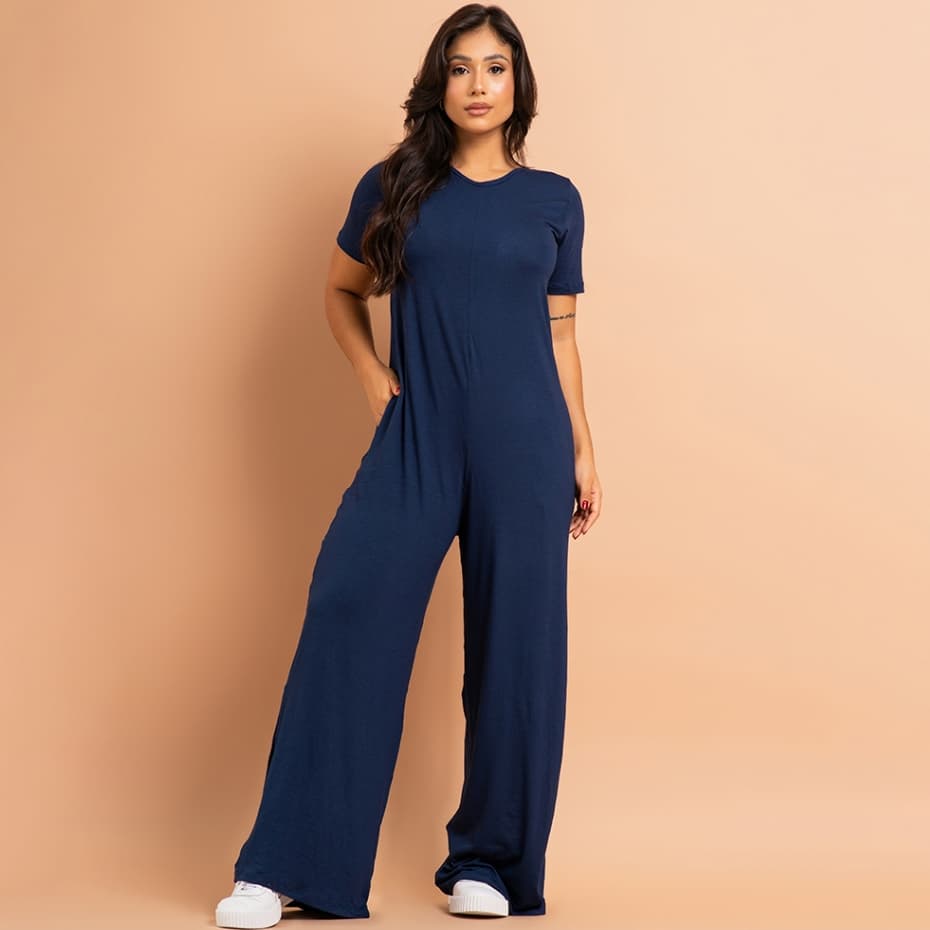 Macacão Pantalona Feminino Casual Solto Com Manga Curta Macacão Feminino