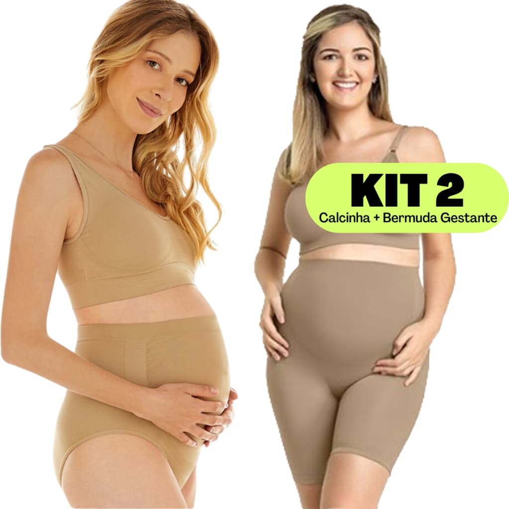 Kit Calcinha Gestante + Bermuda Gestante Confortável Formato Anatomico Na Barriga