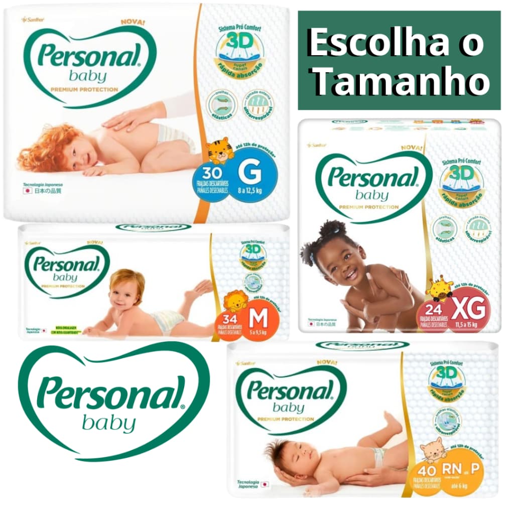 Fralda Descartável Personal Premium Protection Mega Pacote Tecnologia Japonesa 12h Proteção Super Canais 3D
