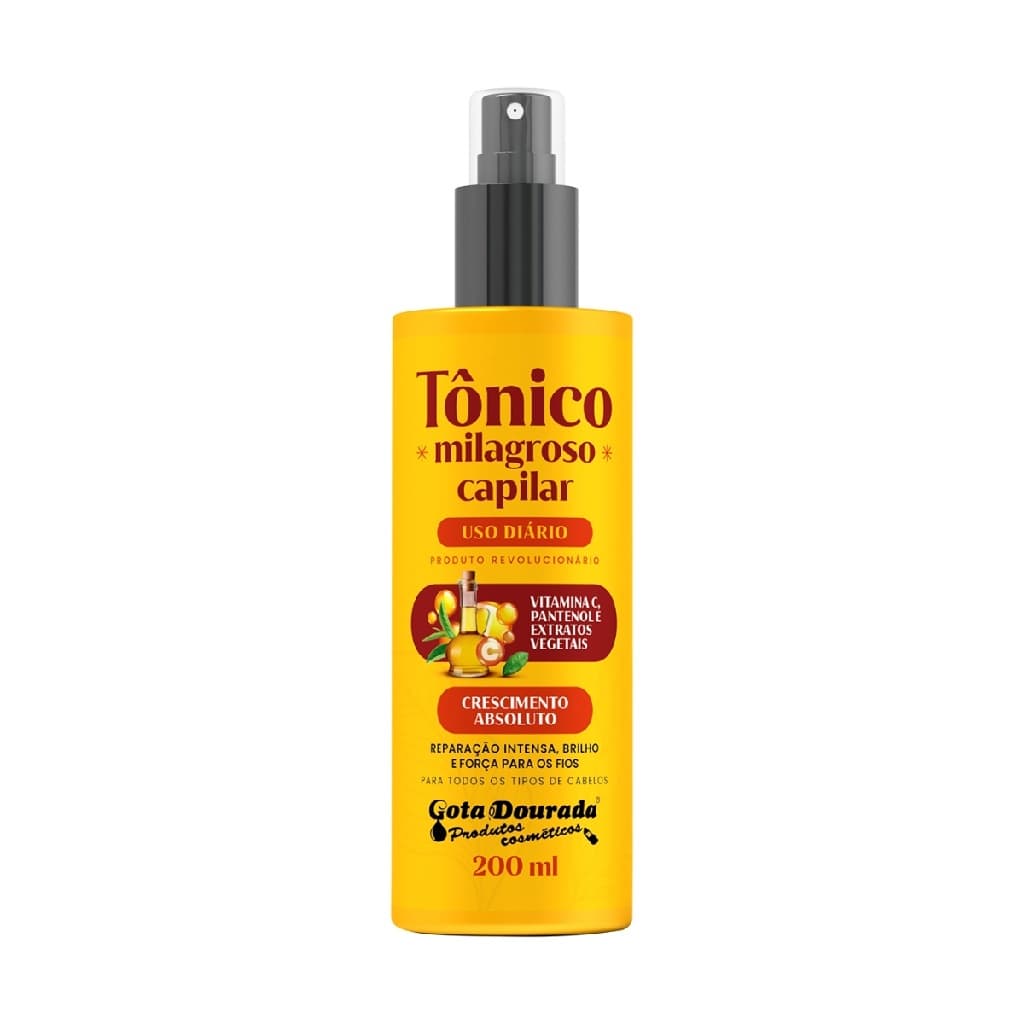 Tônico Capilar Milagroso Crescimento Absoluto 200ml Fortificante Reparador Brilho Gota Dourada