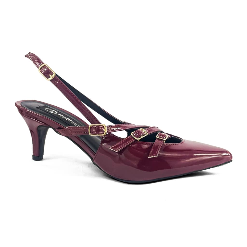 Sandalia Scarpin Salto Baixo Slingback Verniz Bico Fino