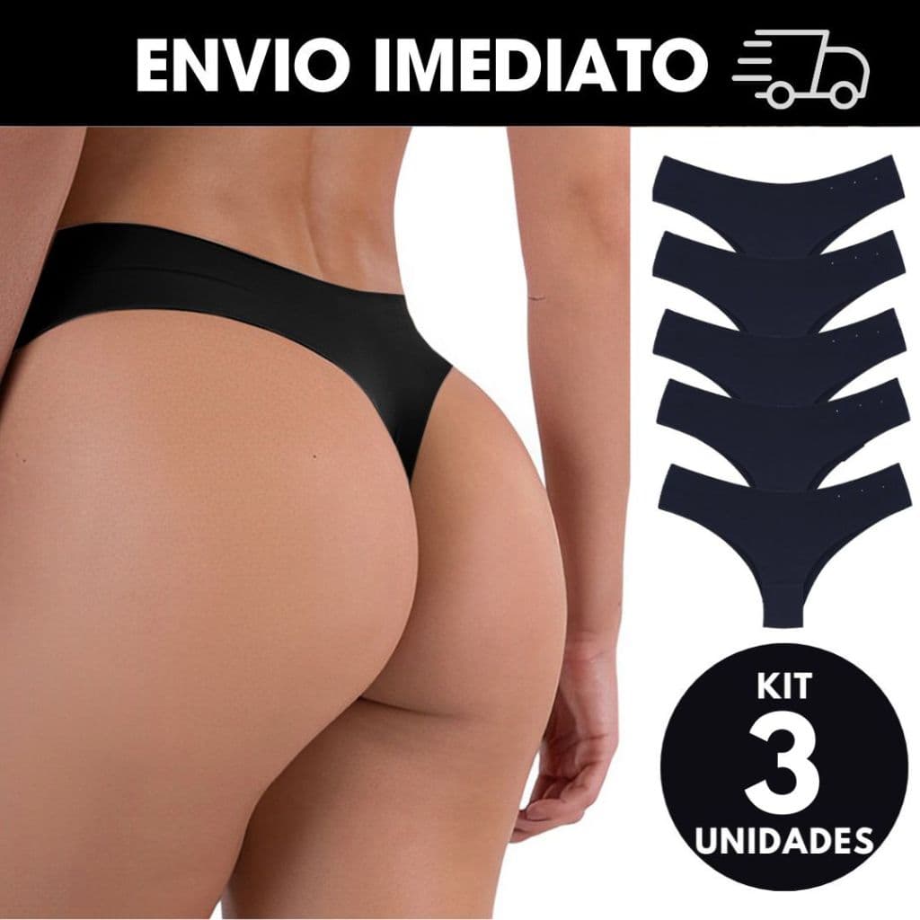 Kit 3 Calcinhas Fio Dental PRETAS Sem Costura Corte Laser Original