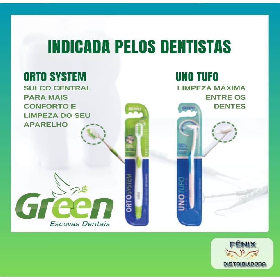 KIT ESCOVA DE DENTES  P/APARELHO+ESCOVA UNOTUFO LINHA PROFISSIONAL ORTODÔNTICA-ORIGINAL GREEN