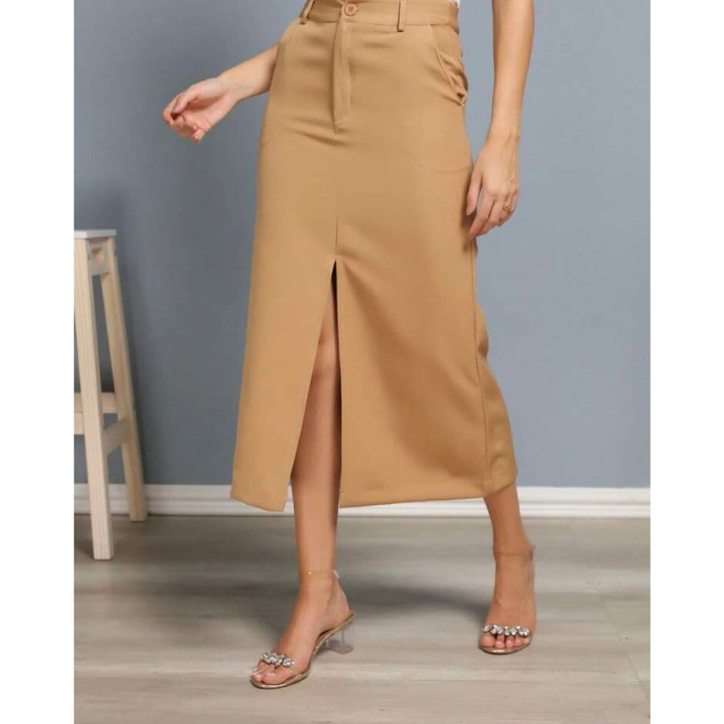 SAIA MIDI TENDÊNCIA ALFAIATARIA COM BOLSO