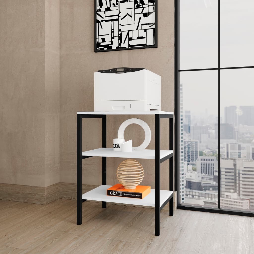 Mesa escrivaninha industrial de apoio multiuso-Preto/Branco