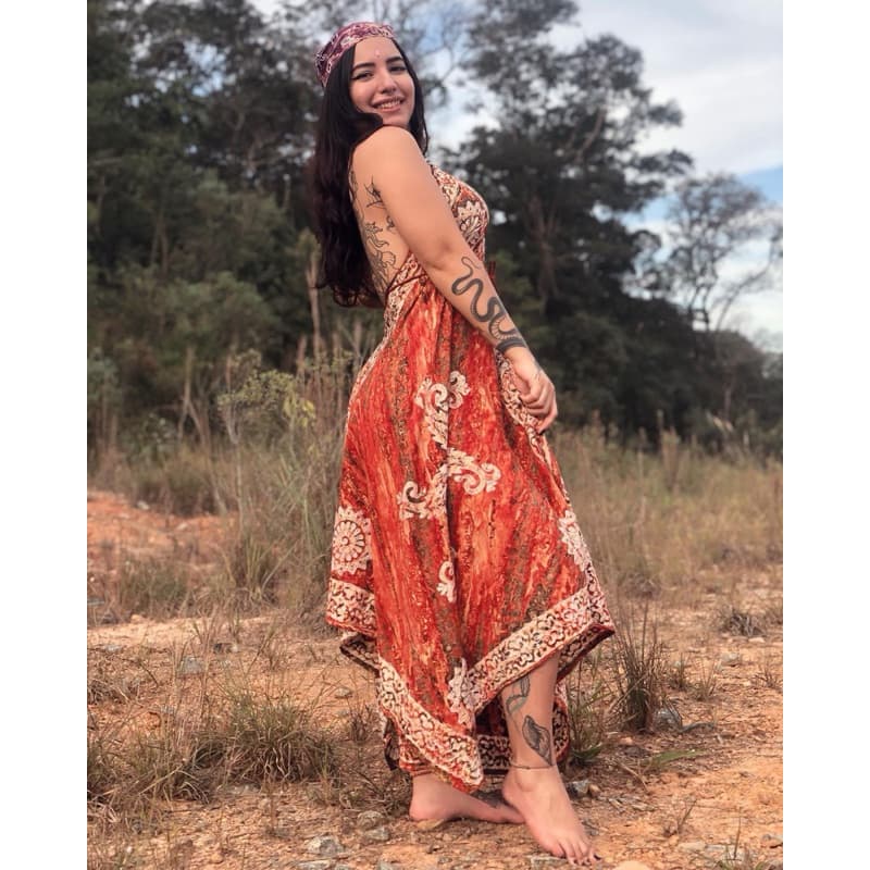 Vestido de pontas bordado Indiano Hippie Roots